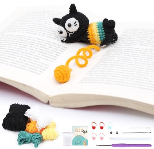 Nuberlic Häkelset für Anfänger, Kinder, Erwachsene, niedliche Tiere, Strickset, schwarze Katze, Lesezeichen, Häkelset, inklusive Garne, Haken, Zubehör, Video-Anleitung für Anfänger, Bastelgeschenk