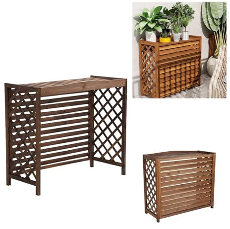 Copertura Condizionatore Esterno Copri Condizionatore Esterno Legno Rack Per Condizionatore D'Aria Nascosto Nel Cortil Griglie Protettive Robuste Antifurto,Marrone ( Misurare : 81Lx30Wx72H cm )