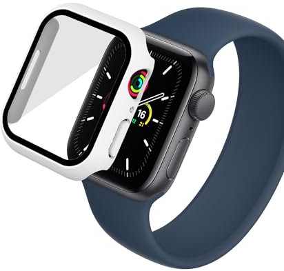 GANGANPRO 2 in 1 Design PC Custodia con Protezione Vetro Schermo Temperato per Apple Watch 7/8/9,Ultrasottile Impermeabile Resistente Smartwatch Cover Graffi per iWatch 45mm Accessori - Bianco