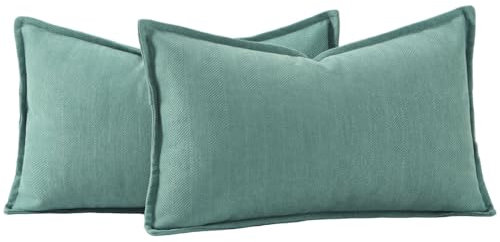 Madizz 2er Set Schlicht Chenille Kissenbezügen Weiche dekorative Kissenbezüge für Sofa Schlafzimmer Kissenhülle Aqua 30x50 cm Rechteckig
