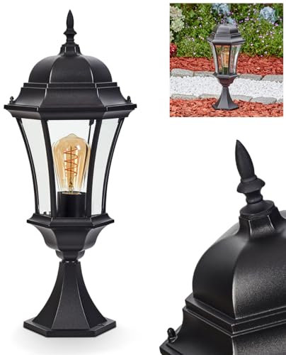 HOFSTEIN Außenwegeleuchte Etoe, Sockelleuchte aus Metall/Glas in Schwarz/Klar, Wegeleuchte in antikem Look, Höhe 58 cm, Gartenbeleuchtung IP44, 1 x E27, ohne Leuchtmittel