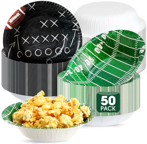 Ziliny 50 Pcs 16 oz Football Paper Bowls Disposable Football Bowls Football Party Snack Bowls Football Party Supplies Football Dessert Bowls for Game Day Hot Cold Soup Salad Home Decor