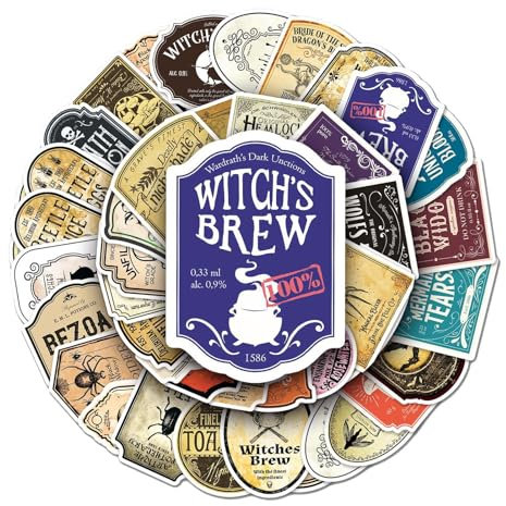 Halloween Drink Glue, Potion Label Stickers for Small Bottles - Halloween Potion Bottle Labels 50 Pieces - Halloween Wine Bottle Stickers for Glass Bottles for Water Bottles, Laptops, Cup