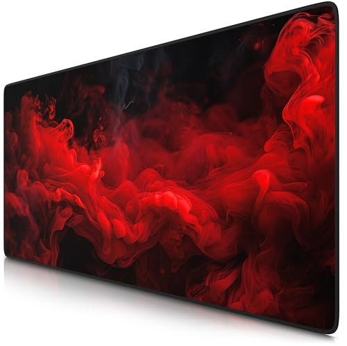 TITANWOLF - XXL Speed Gaming Mauspad 900 x 400mm - XXL Mousepad - Tischunterlage Large Size - verbessert Präzision und Geschwindigkeit - Red Smoke