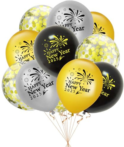 DazzJoy Silvester Deko 2025 Luftballons, 16 Stück Happy New Year Ballons, Silvester Deko 2025 Party Set Luftballon Schwarz Gold, Neues Jahr Deko 2025 Helium Ballons für Neujahrsdeko, Silvester Deko