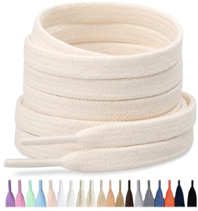 Stepace 2 Paar Flache Schnürsenkel aus 100% Baumwolle, 8 mm breite Reißfeste Schuhbänder für Sneakers, Sportschuhe, Turnschuhe Beige 110
