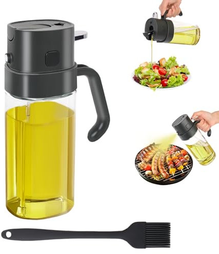 Philorn Bottiglia spray per olio, 2 in 1, dispenser per olio e olio, 550 ml, bottiglia spray per olio d'oliva con versamento, bottiglia spray in vetro per cucina, friggitrice ad aria, barbecue,
