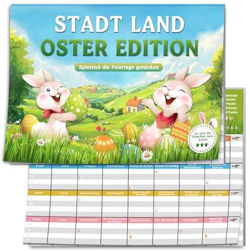Stadt Land Oster Kartenspiel,Kleine Ostergeschenke für Kinder Junge Mädchen ab 9 10 11 12 13 14 Jahre, Spiele Kleinigkeit Geschenke Ostern für Erwachsene Männer Frauen Teenager, Lustige Familienspiel