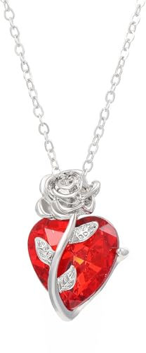 Collier avec Pendentif en Forme de cœur en Cristal Rouge et Rose Gothique pour Femme (Silver)