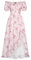 Rockabilly Piraten Kleider Damen Square Neck Rüschen Saum A-Linie Corsagenkleid Rot Druck auf Rosa XL