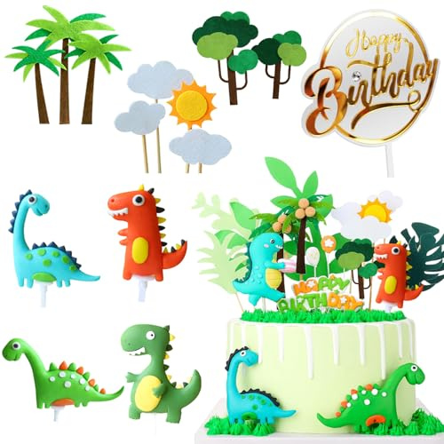 14 Stück Dino Kuchendekoration Cake Toppers, Tortendeko Dinosaurier, Dinosaurier Themen Kuchen Dekoration für Geburtstag Event Party Tiere Thema Party Dekoration Versorgung