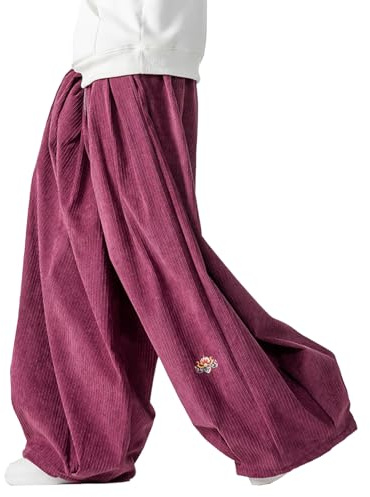 GURUNVANI Pantalon ample en velours côtelé avec cordon de serrage pour homme