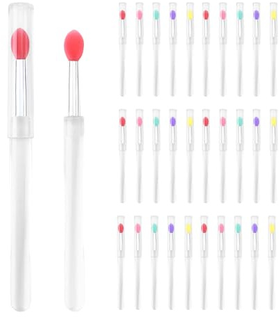 Huakaile 30 Pieces Mask Silicone Lip Brush with Cap, Makeup Beauty Lip Balm Applicator Reusable, Glitter Silicone Eyeshadow Applicator Tool Stick for Applying Oil Lipstick Gloss (30)