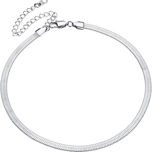ChainsPro Halskette Damen Flache Schlangenkette 3mm/5mm Breit Edelstahl Snake Kette Collier Schlicht Halsband Choker Mädchen Silber/Schwarz/Gold/Rosegold