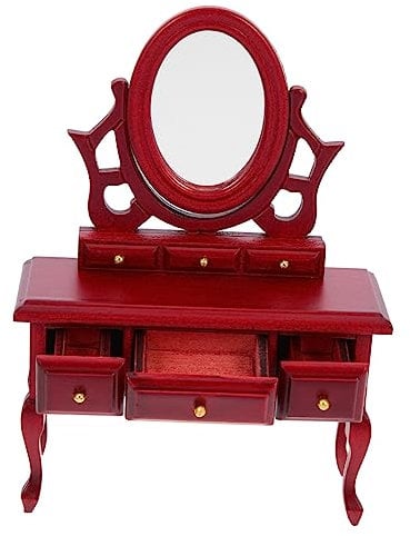 HANABASS Miniaturschminktisch Modell Dekorationszubehör Für Puppenhäuser Realistische Nachbildung Aus Robustem Material Für Mini-hausprojekte Rote Farbvariante