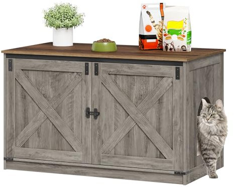 Hzuaneri Maison de Toilette Chat, Meuble Litiere Chat, Meuble à Litière avec Cloison Amovible, Maison pour Chats, Entrée Réversible à Gauche ou à Droite, 100 x 55 x 60 cm, Marron Rustique et Grège