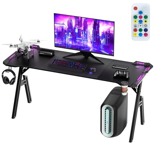 SAILUN A-Frame Gaming Desk 160cm Wide with LED | 1.5cm Thick MDF Board & Steel Frame | Ergonomic Computer Desk Spacious Work Surface | RGB Gamer Table Home Office Desk