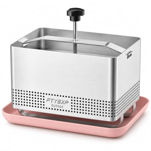 FTYSXP Tofupresse Edelstahl 304, verstellbare Tofu Presse mit Abtropfschale & Käsetuch, BPA-frei, spülmaschinenfest, Käsepresse für Tofu, Paneer, Käse & Gemüse (16x13x13 cm)