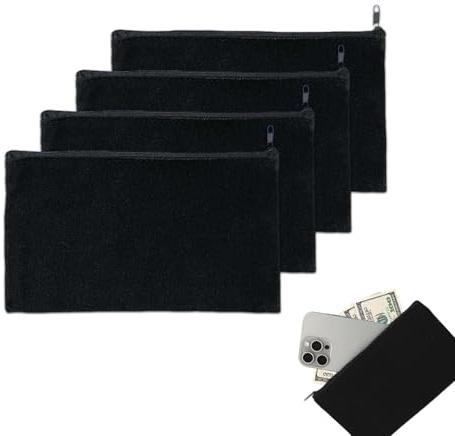YingMengZhiGe 4 Stück Schwarze DIY Stoffbeutel mit Reißverschluss, Mäppchen zum Bemalen, Täschchen für Kosmetik, Hygieneartikel und Kleinteile