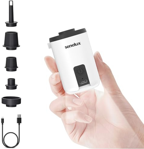 Senelux Mini Electric Air Pump 1600mAh Rechargeable Battery | Portable Inflator & Deflator with LED Light | Compact Lightweight Pump for Camping, Pool Floats, Air Mattress & Vacuum Bags