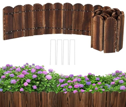 KAHEIGN Rasenkante Beeteinfassung Holzzaun – 15cm x 120cm Flexibler Rollborder Beetumrandung Holz Gartenzaun – Ideal für Beetbegrenzung, Blumenbeete, Gartenwege und DIY Landschaft Deko