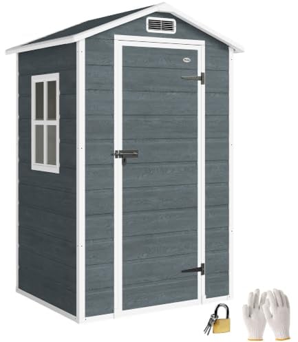 Outsunny Abri de Jardin en résine Effet Bois Plancher 128x104x196cm Gris