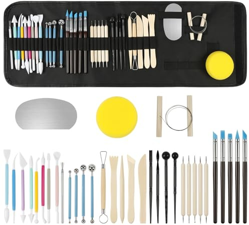 NUTKIT Modelleringsverktyg, 36-delat modelleringsverktygsset med plastlerverktyg, keramikverktyg, lerverktyg, krukmakeriverktyg, krukmakeriverktygsset för gör-det-själv fondant, keramik, skulptur och