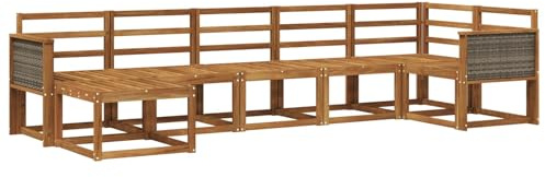 vidaXL Outdoor-Sofagarnitur 7 pcs Natur Massivholz Akazie, Modularer Gartensofa-Set, modernes Outdoor-Sofa, wetterfester Terrassenmöbel, Akazienholz, braunes Sitzen