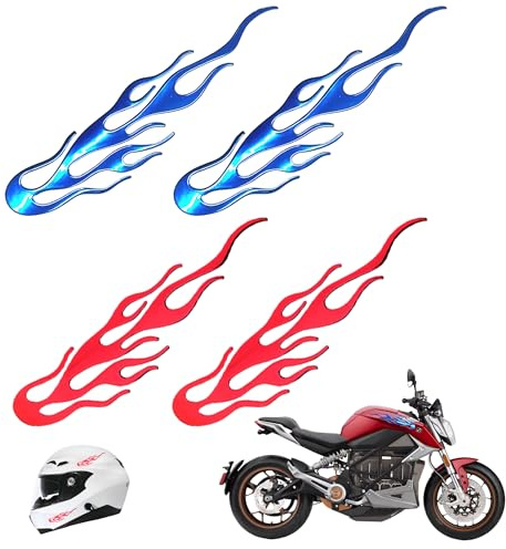YJFY 4 Stück 3D Flammen Aufkleber Set Rot und Blau | 3D Feuer Autoaufkleber für Motorrad Tank und Auto Deko - Weichgummi Selbstklebend Wasserdicht (rot, blau)
