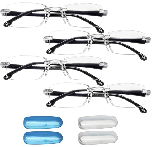 4 Stück Intelligente Zoom Brille Automatische Fokuseinstellung, Anti Blaulicht Intelligente Brille, Lesebrille mit Automatischem Zoom für Nah und Fernsicht, Alltägliche Aktivitäten und Bildschirmarbei