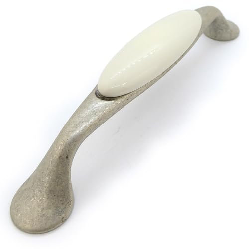 Landhausstil Bogengriffe CURVA mit Porzellan-Inlay cremefarben altsilbern 23 x 31 x 160 - Stilmelange Qualität aus Europa seit 1998