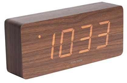 Karlsson Wecker Tube - Dunkles Holzfurnier, weiße LED - 21x9x4,5cm - Rechteck - Holzfurnier - Wecker für Schlafzimmer