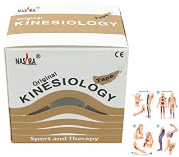 ATC Handels GmbH Original Nasara Kinesiologie Tape 5m x 5cm 6er Set inkl. Anleitung mit Klebetechniken - Kinesiotape, Sporttape, Fitnesstape, Tapes - Wasserfest & Atmungsaktiv Beige