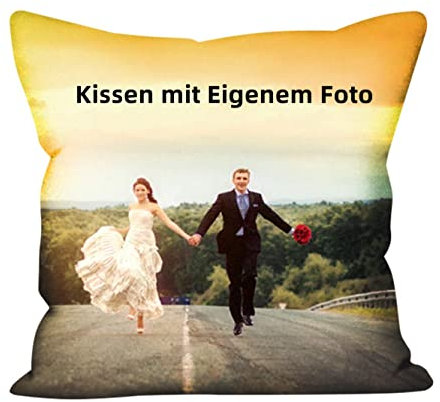 deutschwaren Fotokissen Personalisiertes Kissen individuellem Bild mit Füllung Doppelseitiges Bild Foto Bedrucken Kissen Farbig zum Geburtstag Jahrestag (50x50cm)
