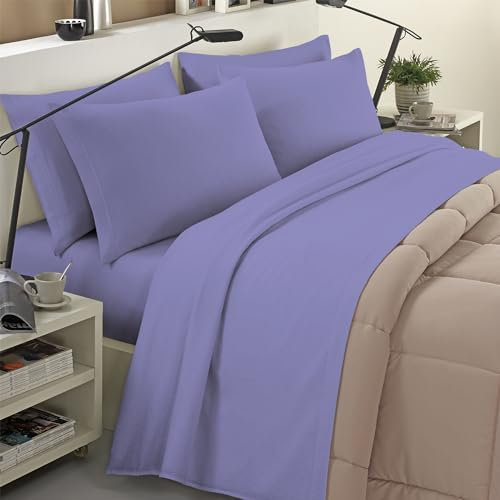 Banzaii Completo Lenzuola Invernale Felpate in Flanella Anti-Pilling 100% Cotone, adatto anche ai materassi più alti, 4 pezzi, Matrimoniale Azzurro Scuro