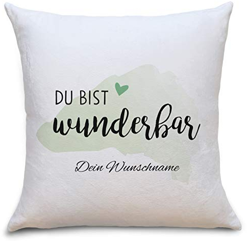 OWLBOOK du bist wunderbar Flauschiges Kissen mit Sprüchen Personalisiert mit Namen Geschenke Geschenkideen für Mama zum Geburtstag Zierkissen mit Füllung