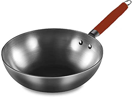 ZCXBHD Batterie De Cuisine à Fond Plat Wok en Fonte Wok avec Poignées - Compatible avec Cuisinière Four Et Feu De Camp (Taille: 32cm)