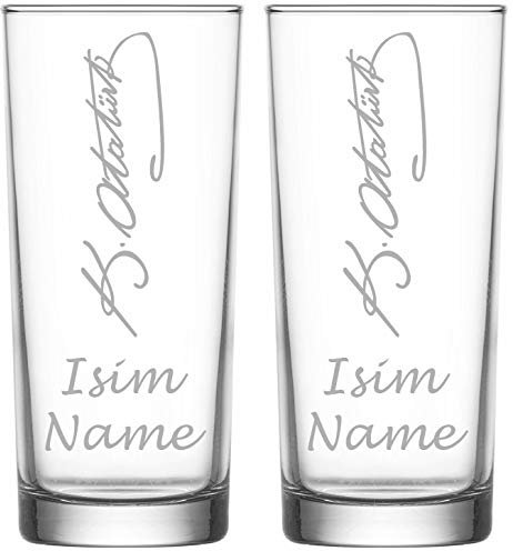 Raki Gläser mit Gravur Glas Raki Bardagi Bardak Rakigläser Atatürk Imza mit Name Isim isimli Hediye