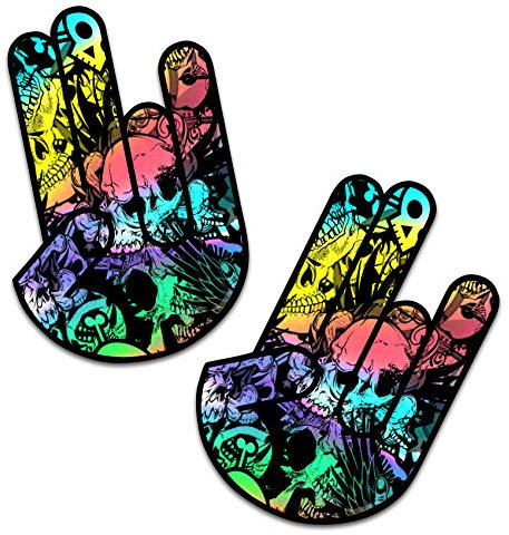 Finest Folia 2 x Shocker Hand Funsticker Aufkleber 7,2x11cm Autoaufkleber Waschstraßenfest Selbstklebend Kfz Tuning Zubehör für Auto Motorrad Bus Wohnwagen R120 (Hologramm Skull)