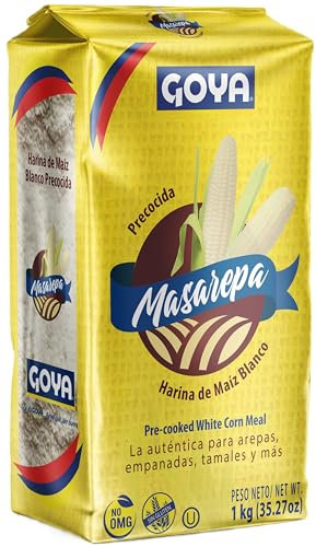 Goya Masarepa Pre-cooked White Corn Meal 1kg (Pack of 1)| Premium Harina de Maíz Blanco Precocida | Gluten Free Corn Flour for Arepas, Empanadas, Tamales & Authentic Latin Recipes