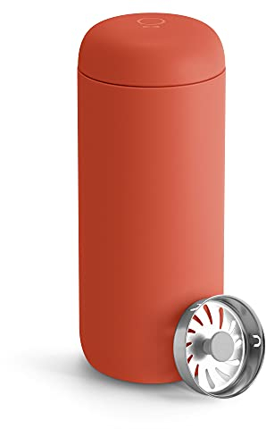 Fellow Carter Move Travel Mug - Vacuum-Insulated Stainless Steel Coffee and Tea Tumbler with Ceramic Interior and Splash Guard, Corduroy Red, 16 oz Cup