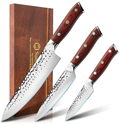 Sunnecko Kitchen Knife Sets 3 Pieces - Professional Chef Knife Set German Stainless Steel and Pakkawood Handle Kitchen Knives