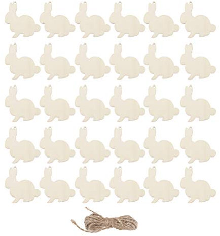 ABOOFAN Holz Hase Anhänger Holz Osterhase DIY Holzscheiben Basteln Bemalen Holzanhänger 30pcs Holz Häschen Geschenkanhänger Holz Osterschmuck Ostern Frühling Party Festival Hängende Dekoration