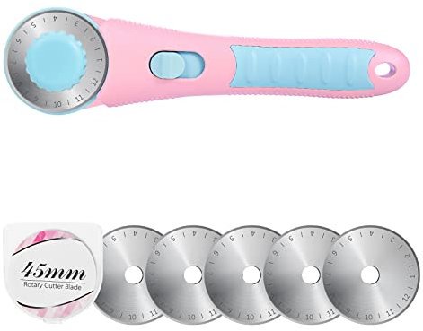 Headley Tools Rollschneider mit 5 Stück 45 mm Rotationsklinge, Lager-Design, Rollschneider mit Sicherheitsverschluss für Stoff, Nähen, Quilten, Stoff, Leder, Papier und Kunst und Handwerk (Rosa)