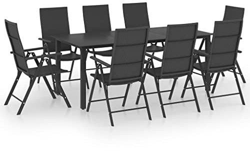 vidaXL Gartenmöbel Set 9-TLG. Sitzgruppe Gartengarnitur Sitzgarnitur Gartenset Tisch Stühle Gartentisch Esstisch Gartenstuhl Schwarz