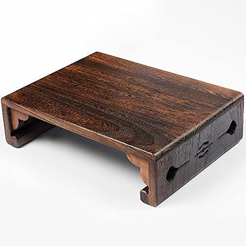 SINOBEST Low Wood Stool, Rectangular Bed Step Stool, Large Surface Step Ladder for Kitchen & Bathroom, Foot Rest Stool Under Desk, Portable Bed Table for Laptop and Tea