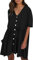Haiorziyou Kleid Damen Sommerkleid Tunika Freizeitkleid V-Ausschnitt Kurzarm Knielang Beiläufige T-Shirtkleid mit Knopftasche Einfarbig Übergröße Loser Geraffter Minirock