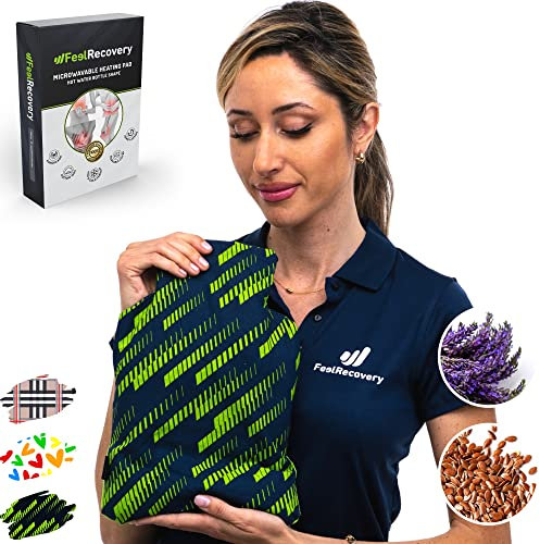 Coussin Chauffant en Forme de Bouteille d'eau Chaude - Bouillotte Sèche Micro Onde (30x22 cm) - Compresse Chauffante de Graines Aromatiques - Housse Lavable, 100% Coton et Odeur de Lavande (Sport)