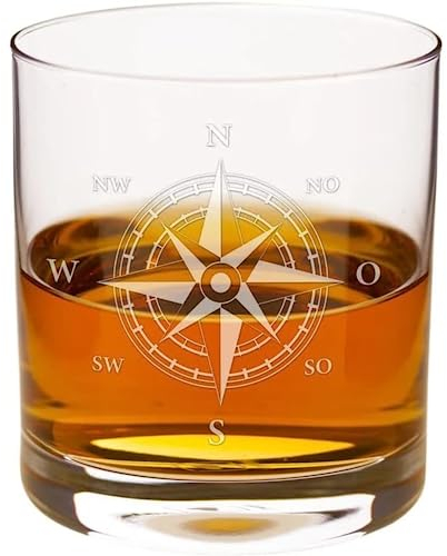 Personalisiertes Whiskyglas mit Gravur | Spülmaschinenfest Graviert | 310ml Tumbler | Kompass Silber | Whiskey Geschenke für Männer | Whisky Zubehör | Originelle Geschenkidee zu Weihnachten
