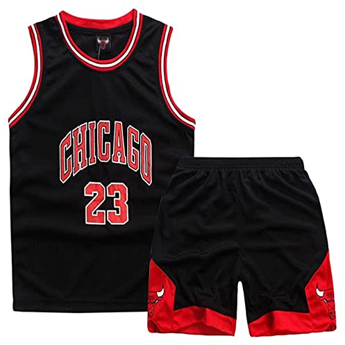 MEEHYRE Little Boys 2 Piece Sleeveless Basketball Training Jersey and Pants(Schwarz,XL), 9 Jahre